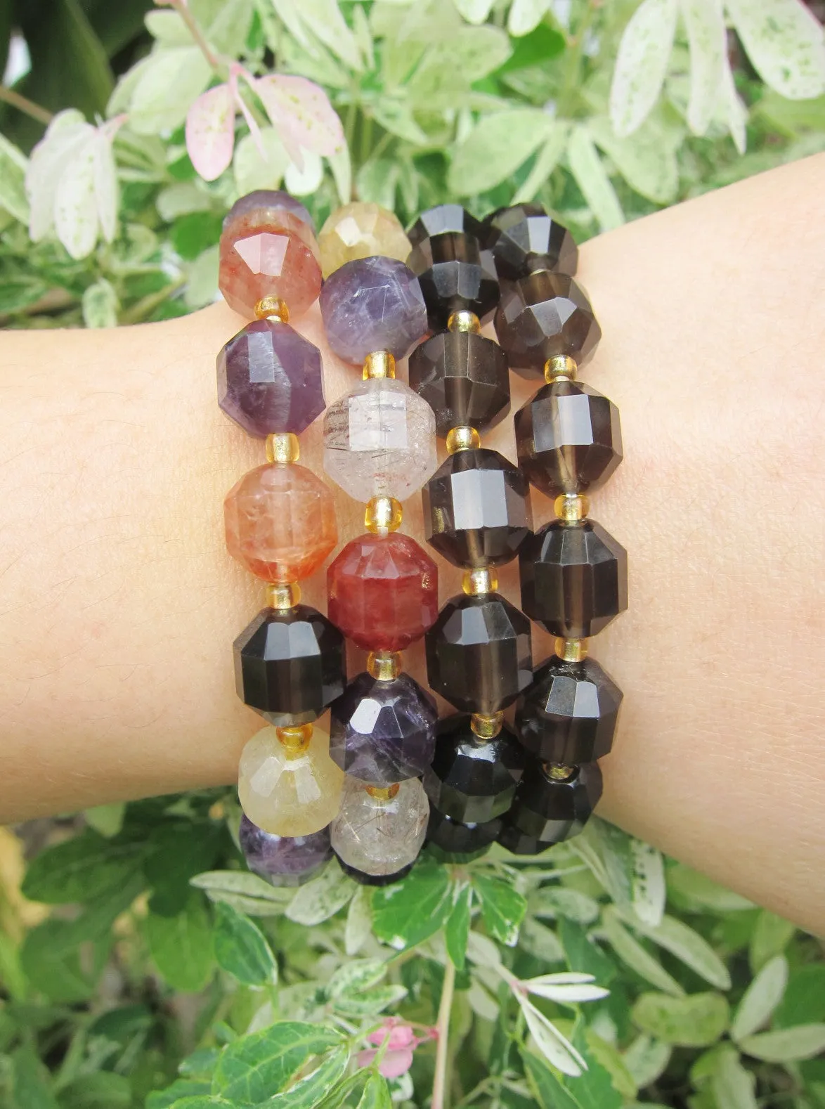 SALE - AAA Colourful Mix Quartz Barrel Bead Mala Bracelet