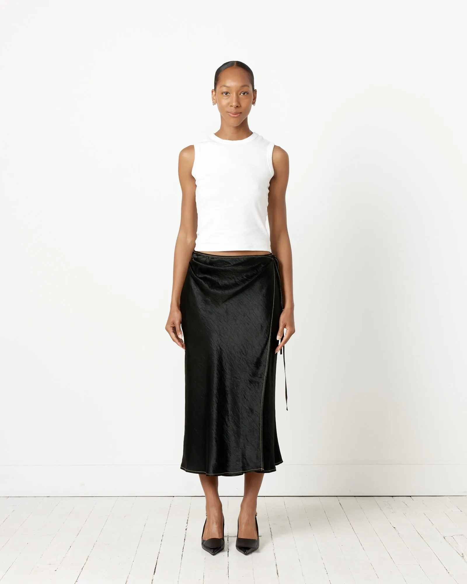 Satin Wrap Skirt in Black