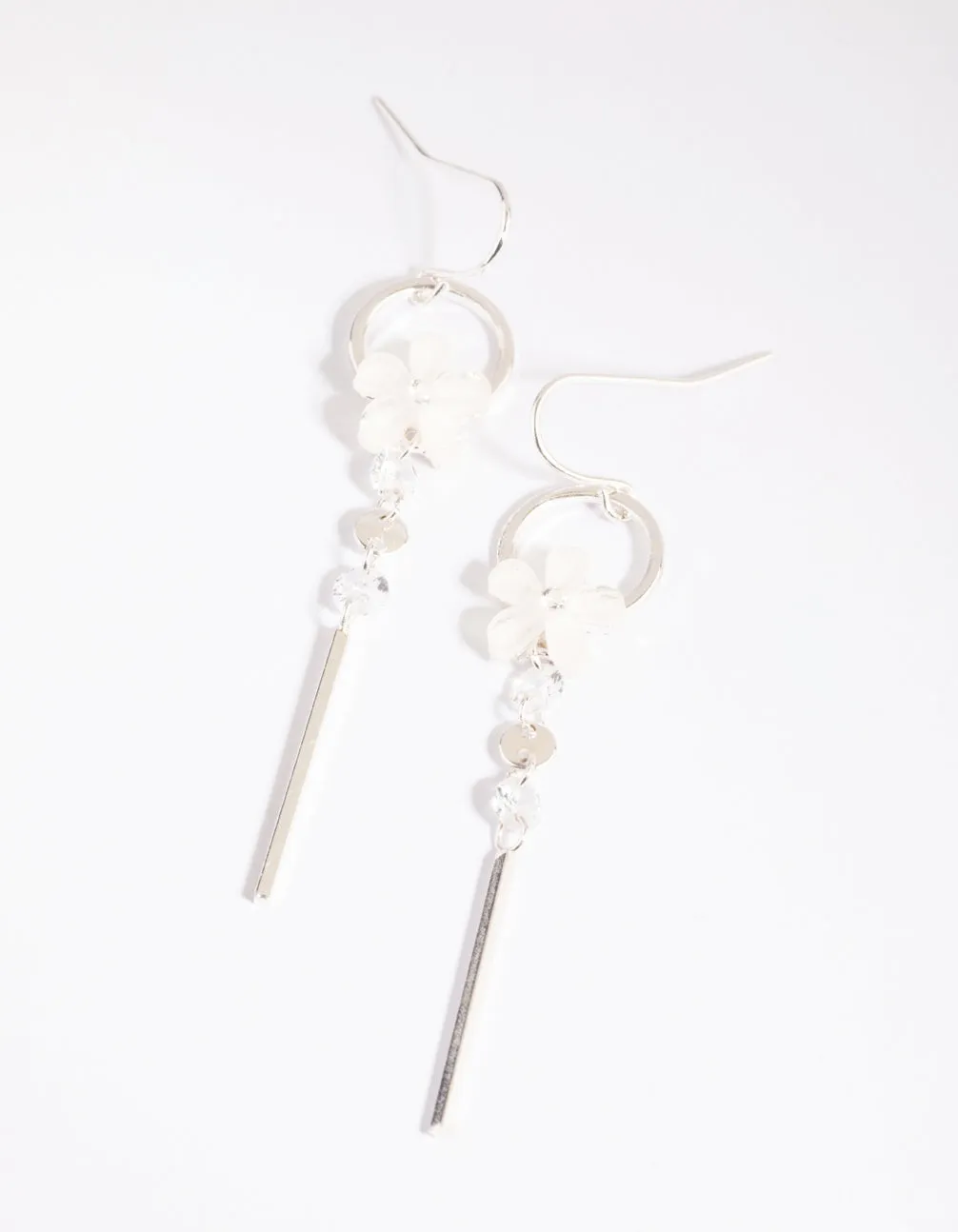 Silver Flower Drop Earrings