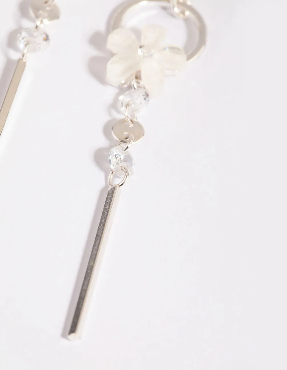 Silver Flower Drop Earrings