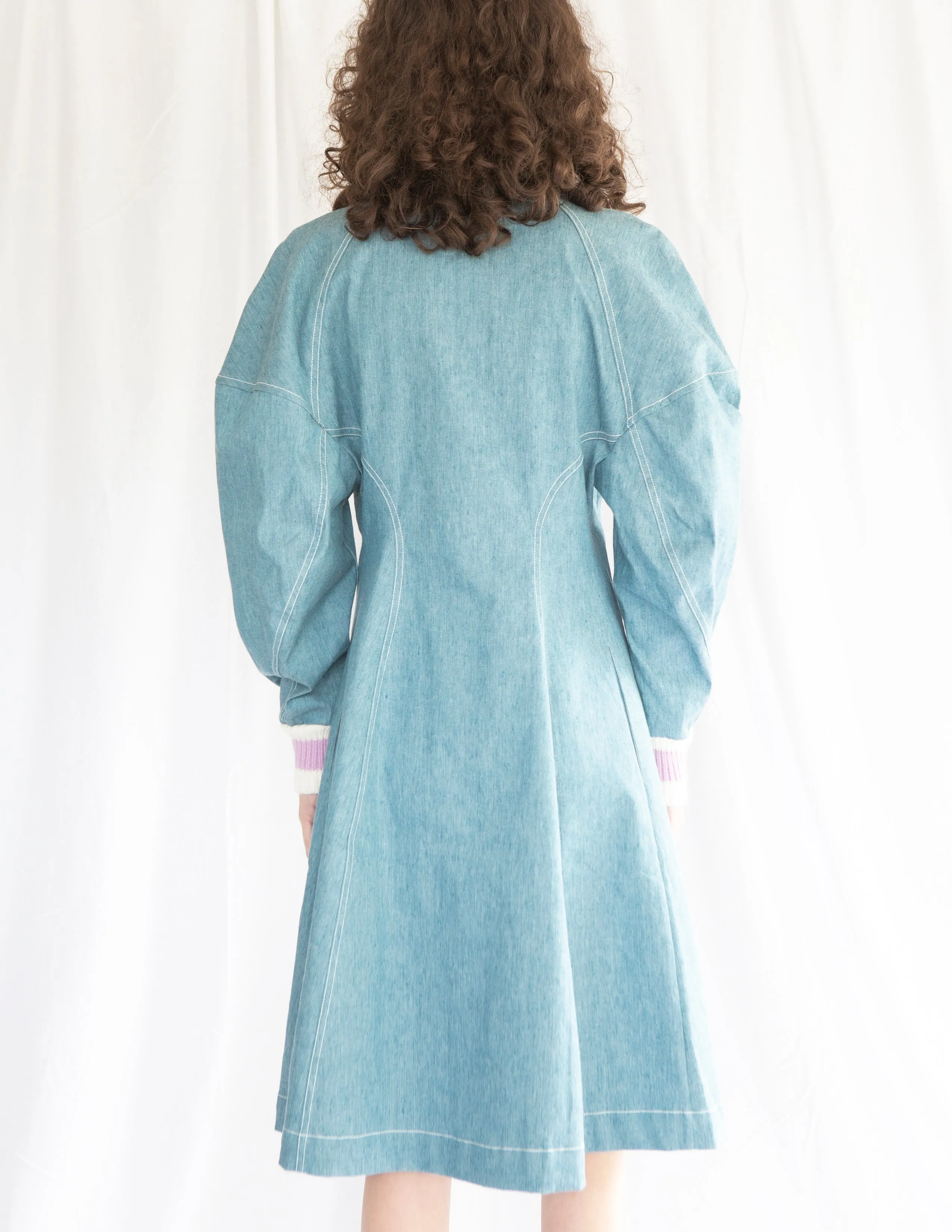 Slouchy Track Coat Dress in Vintage Denim