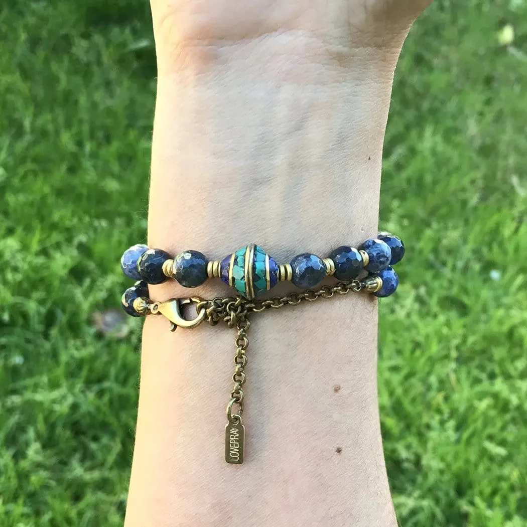 Sodalite Mala Choker or Wrap Bracelet for Peace