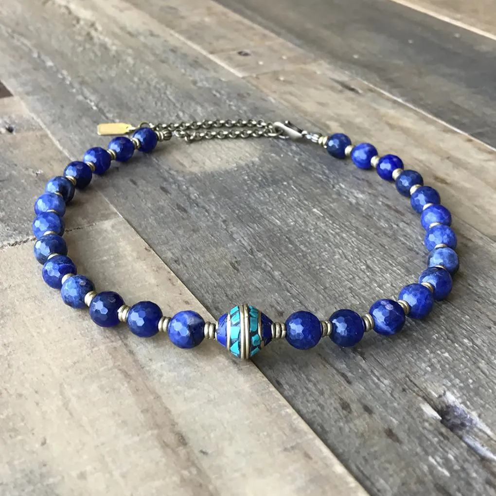 Sodalite Mala Choker or Wrap Bracelet for Peace