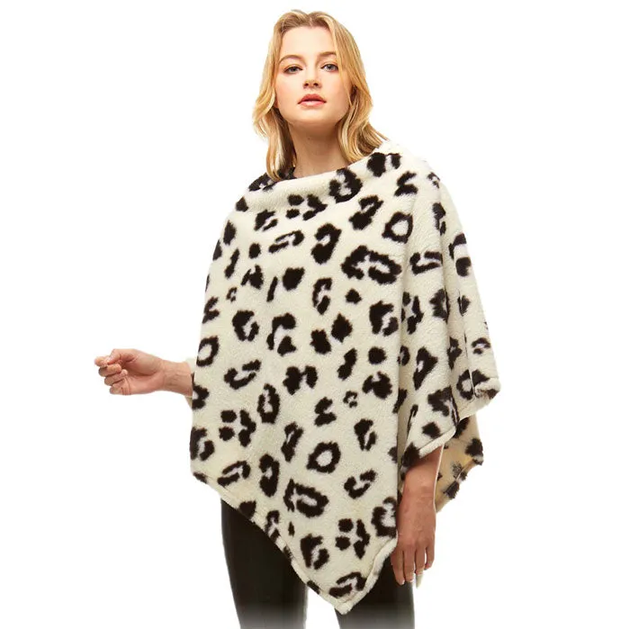 Soft Leopard Pattern Faux Fur Poncho