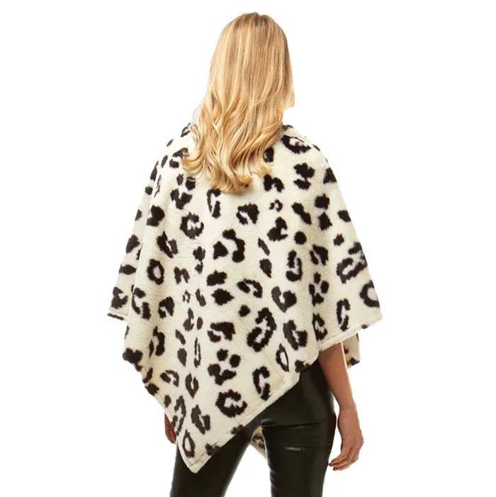 Soft Leopard Pattern Faux Fur Poncho