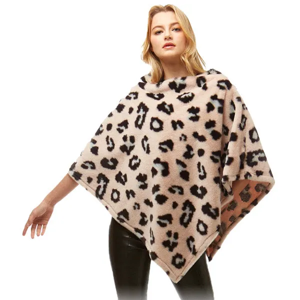 Soft Leopard Pattern Faux Fur Poncho