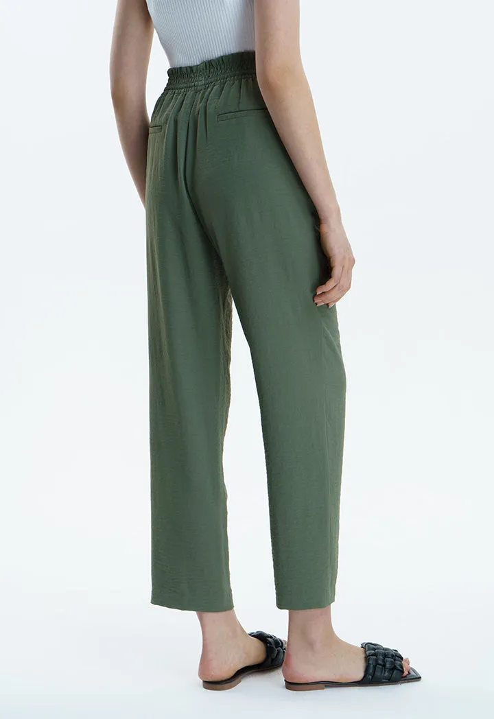 Solid Loose Fit Crinkled Trouser