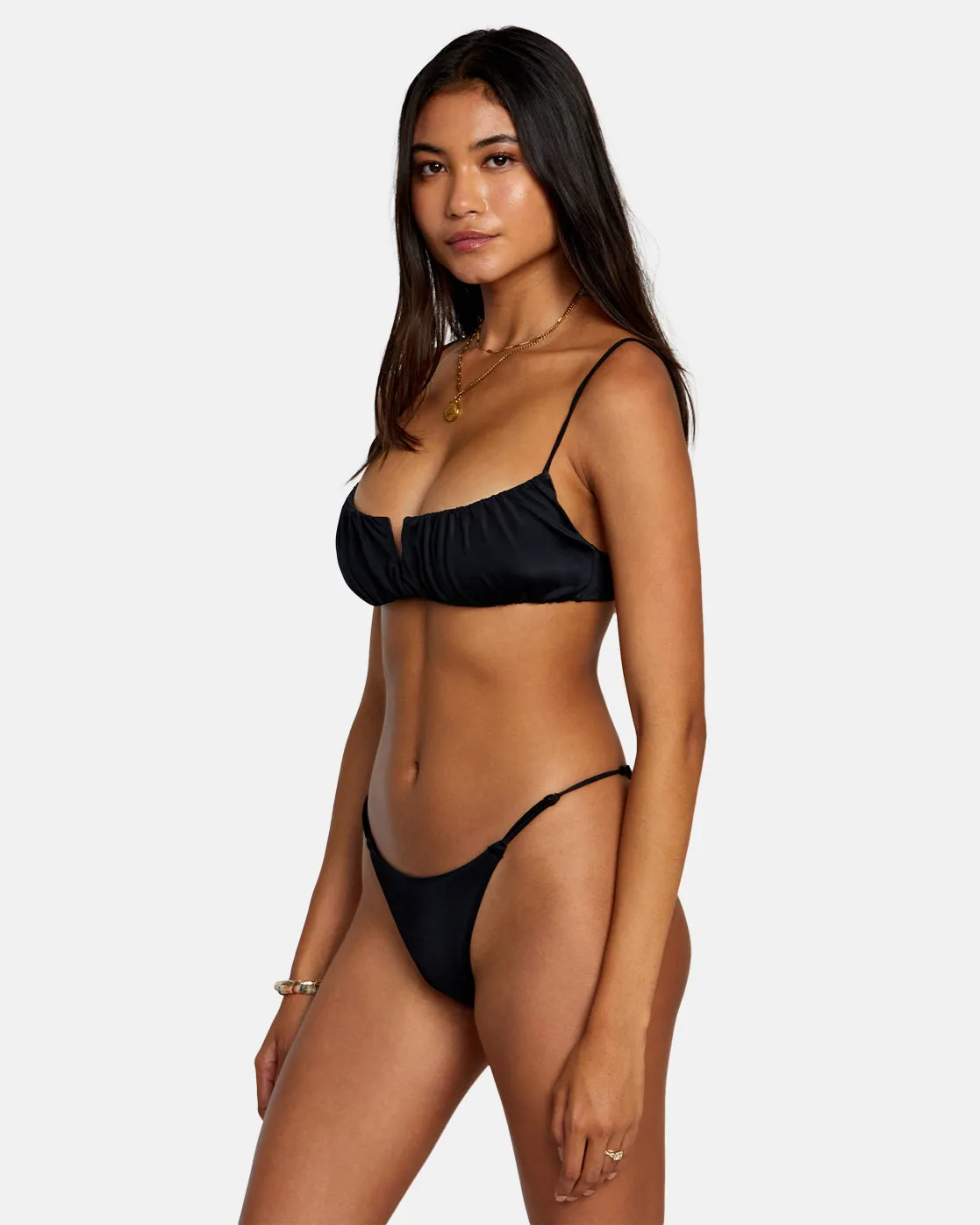 Solid Shirred V-Wire Bralette Bikini Top - RVCA Black