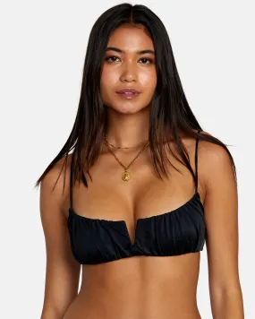 Solid Shirred V-Wire Bralette Bikini Top - RVCA Black