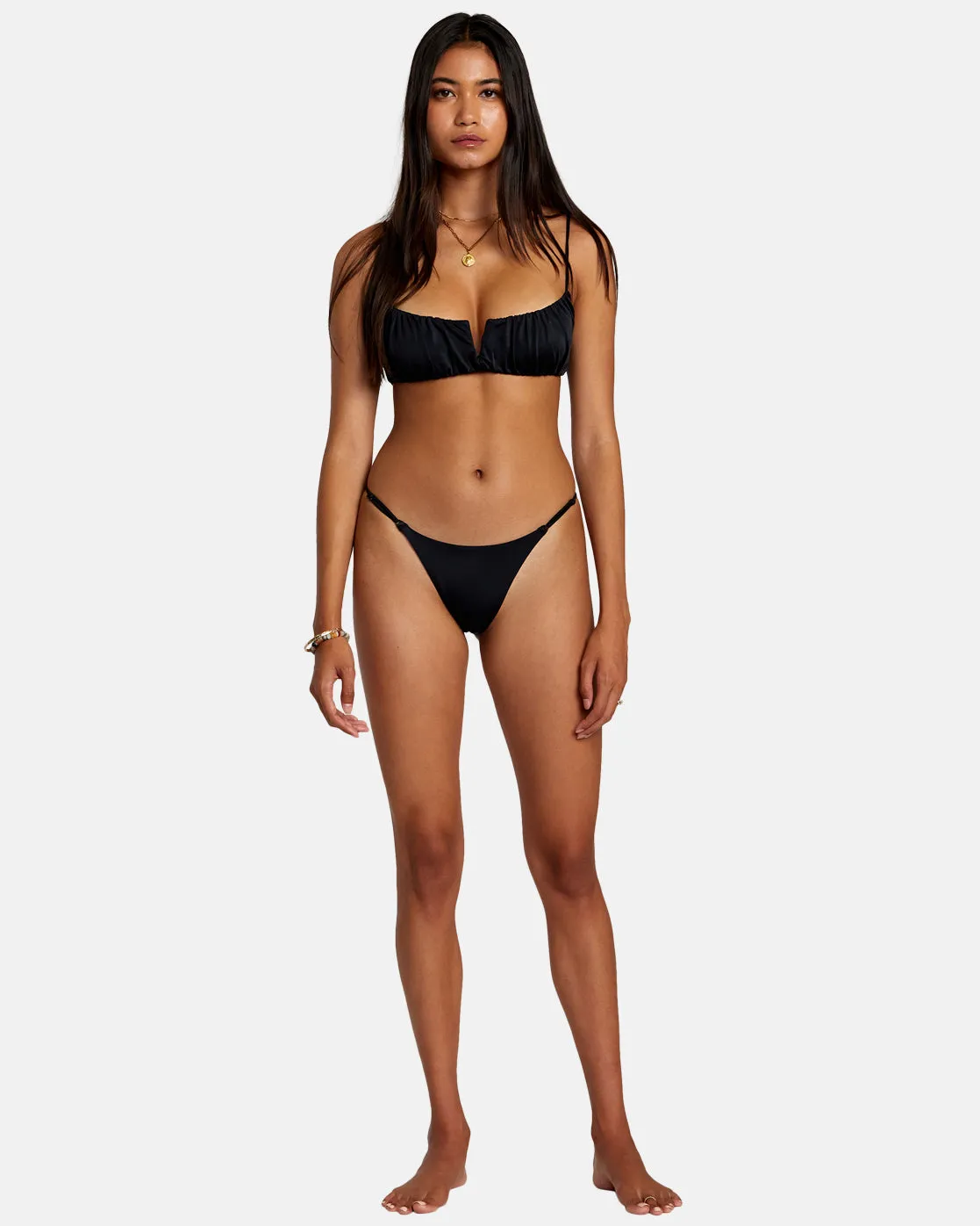 Solid Shirred V-Wire Bralette Bikini Top - RVCA Black