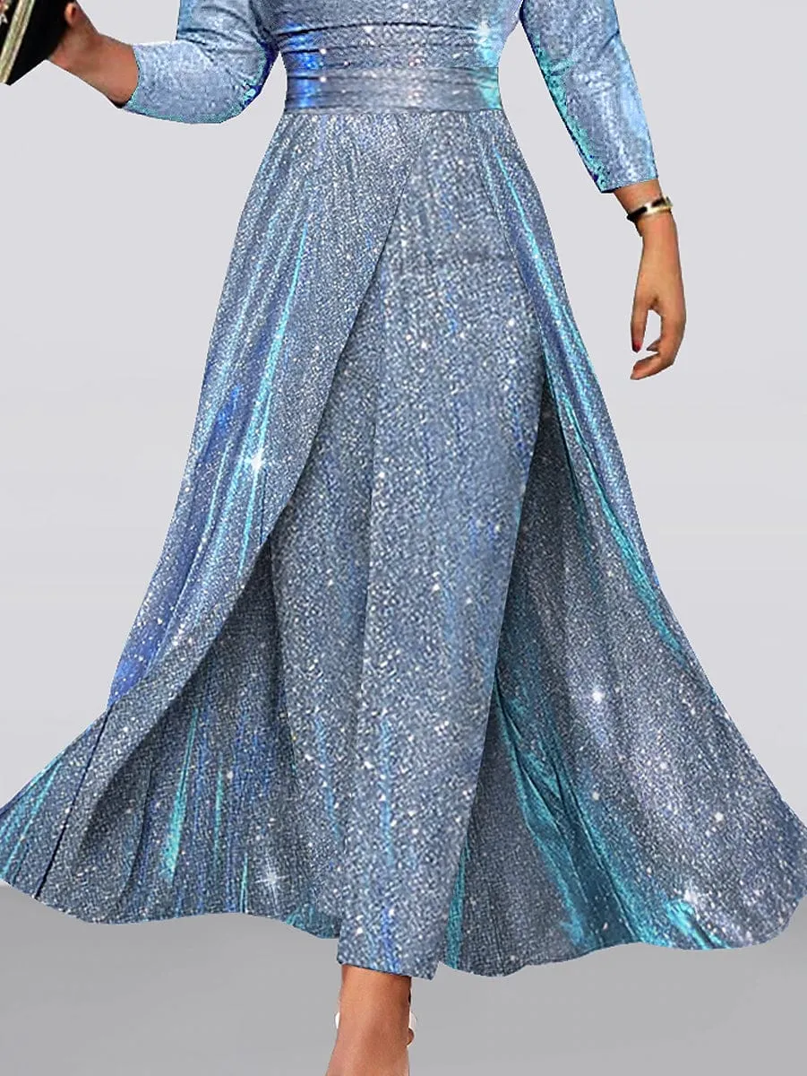 Sparkling Blue V-Neck Jumpsuit for Women - Elegant and Versatile