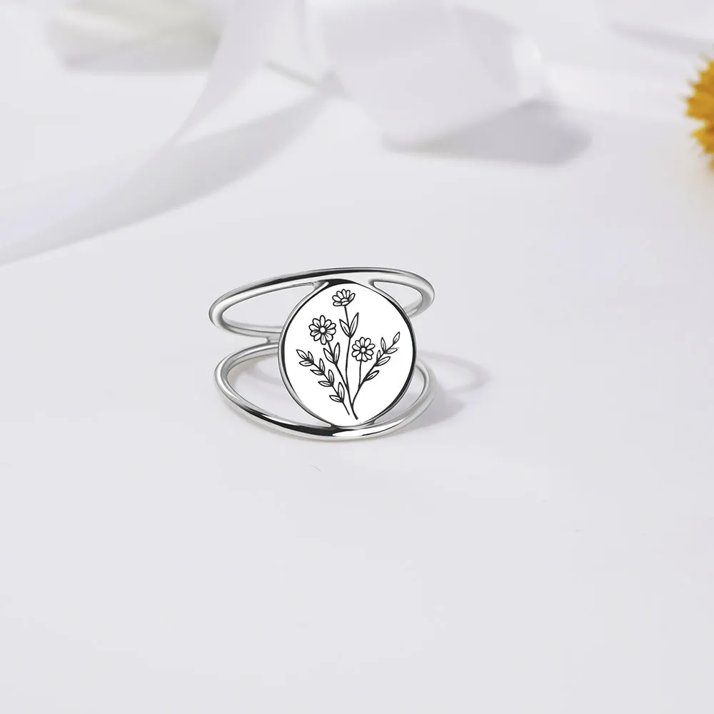 Spring Wildflowers Ring Wildflowers Earrings S925 Sterling Silver Flower Ring For Nature Lovers