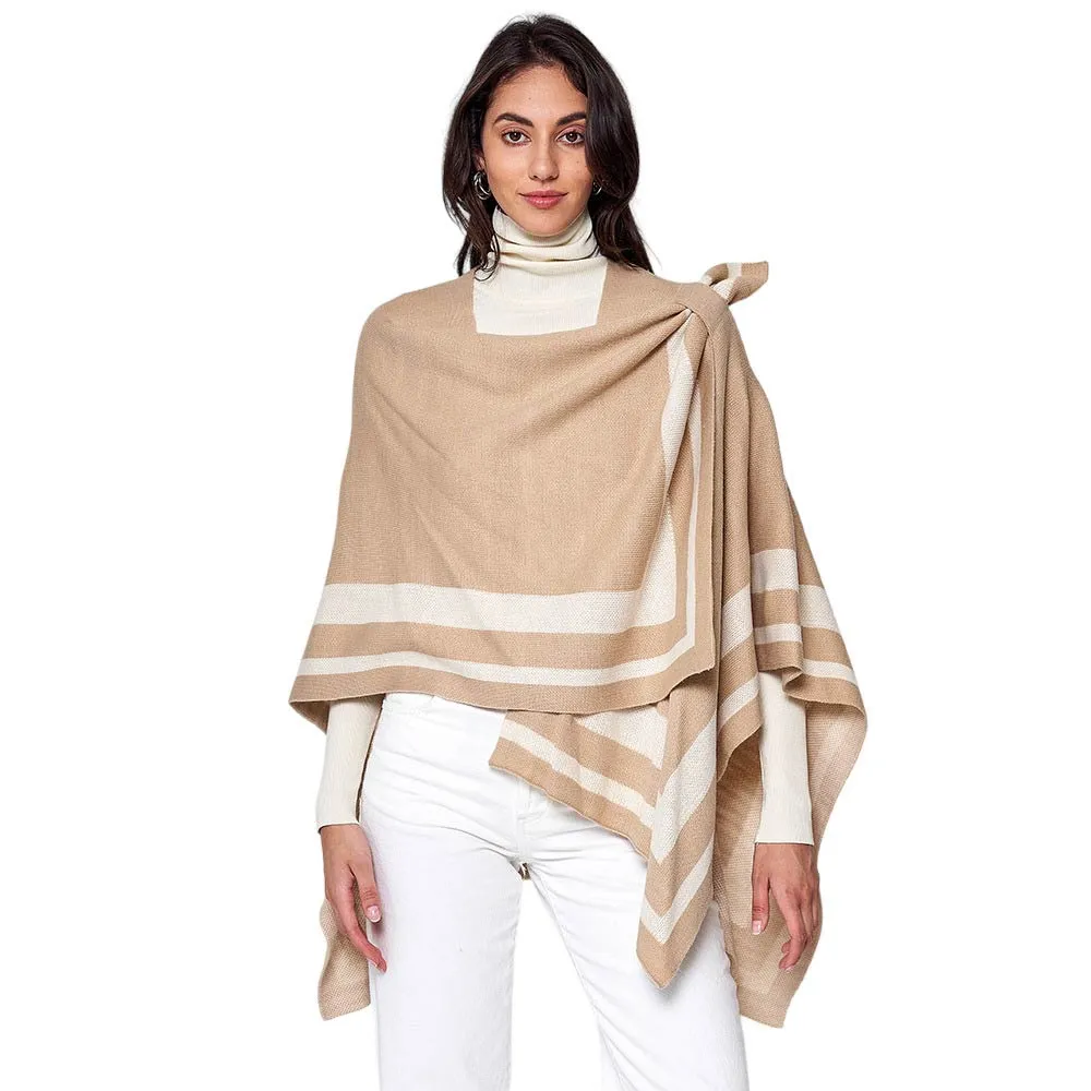 Striped Shoulder Strap Ruana Poncho