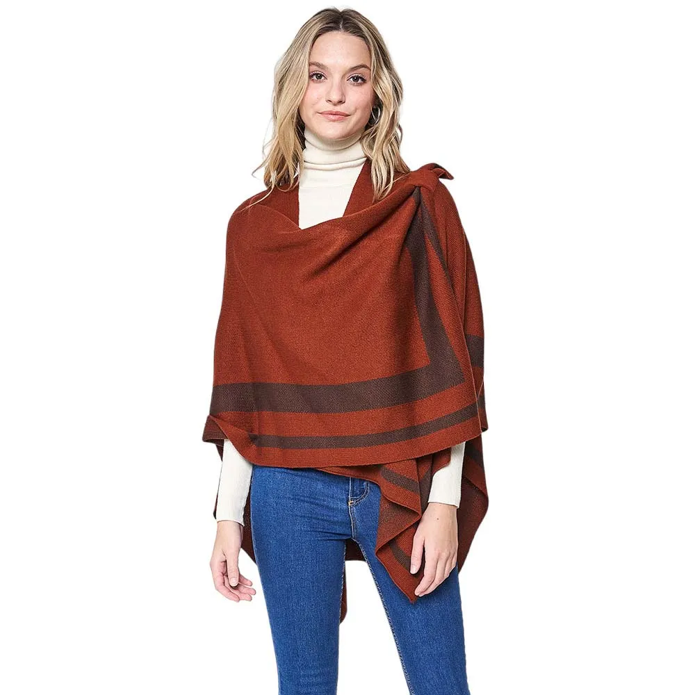 Striped Shoulder Strap Ruana Poncho