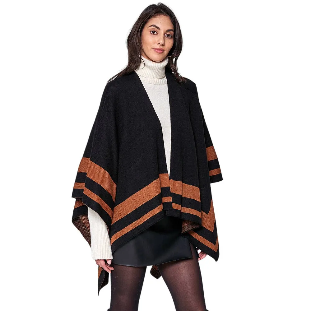 Striped Shoulder Strap Ruana Poncho