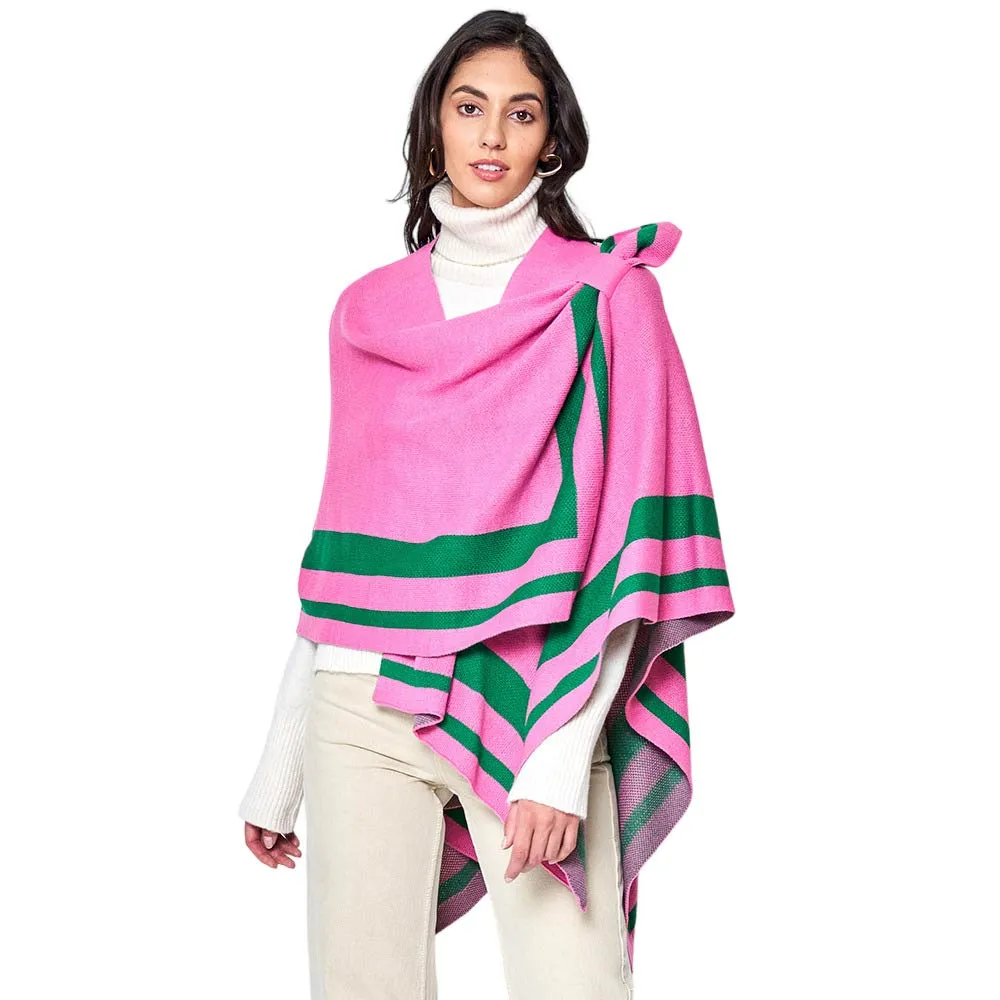 Striped Shoulder Strap Ruana Poncho