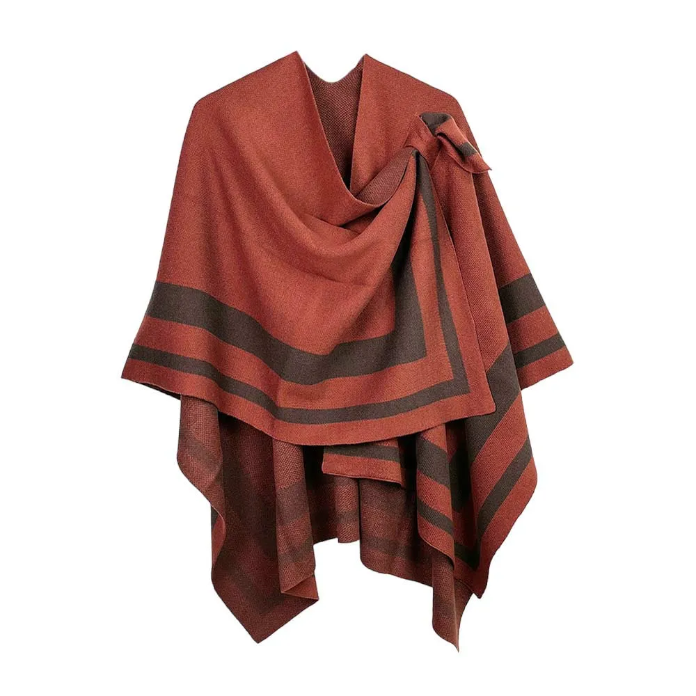 Striped Shoulder Strap Ruana Poncho