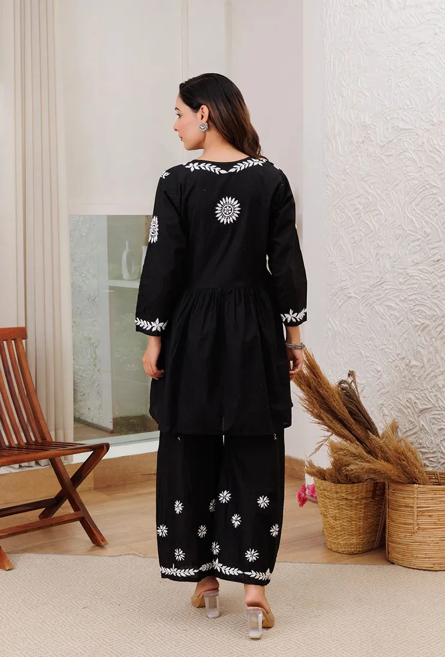 Surkh Flared Chikankari Co-ord Set