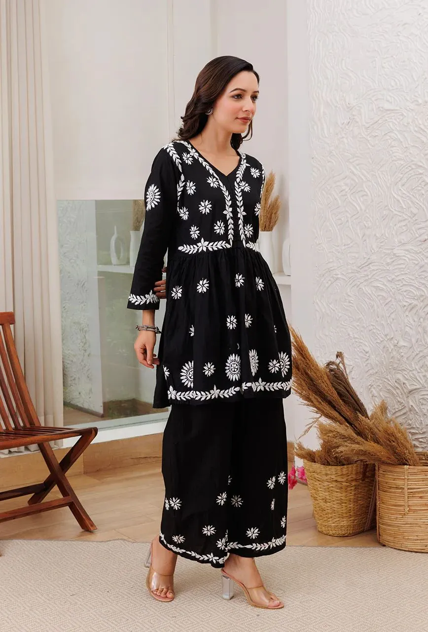 Surkh Flared Chikankari Co-ord Set