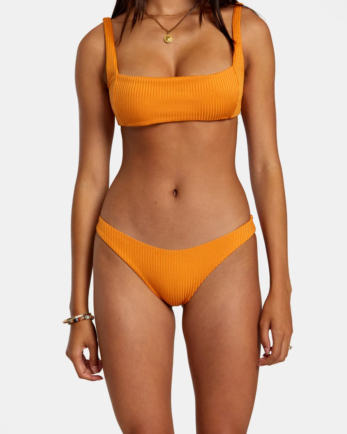 Tangerine Shimmer Cheeky Bikini Bottoms - Tangerine