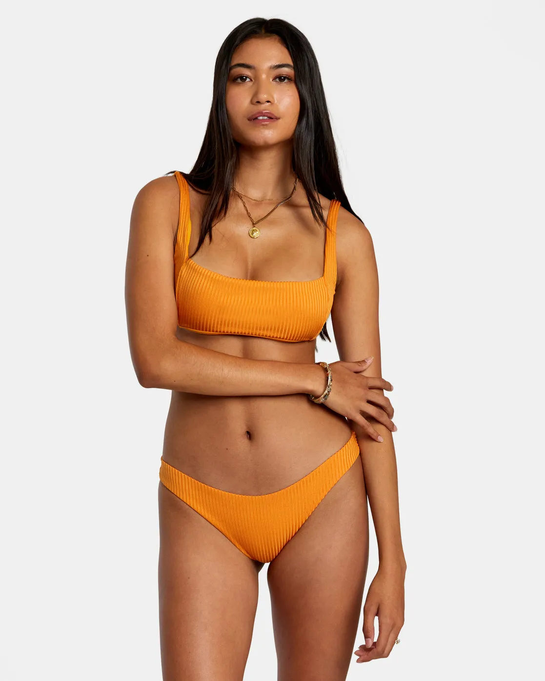 Tangerine Shimmer Cheeky Bikini Bottoms - Tangerine