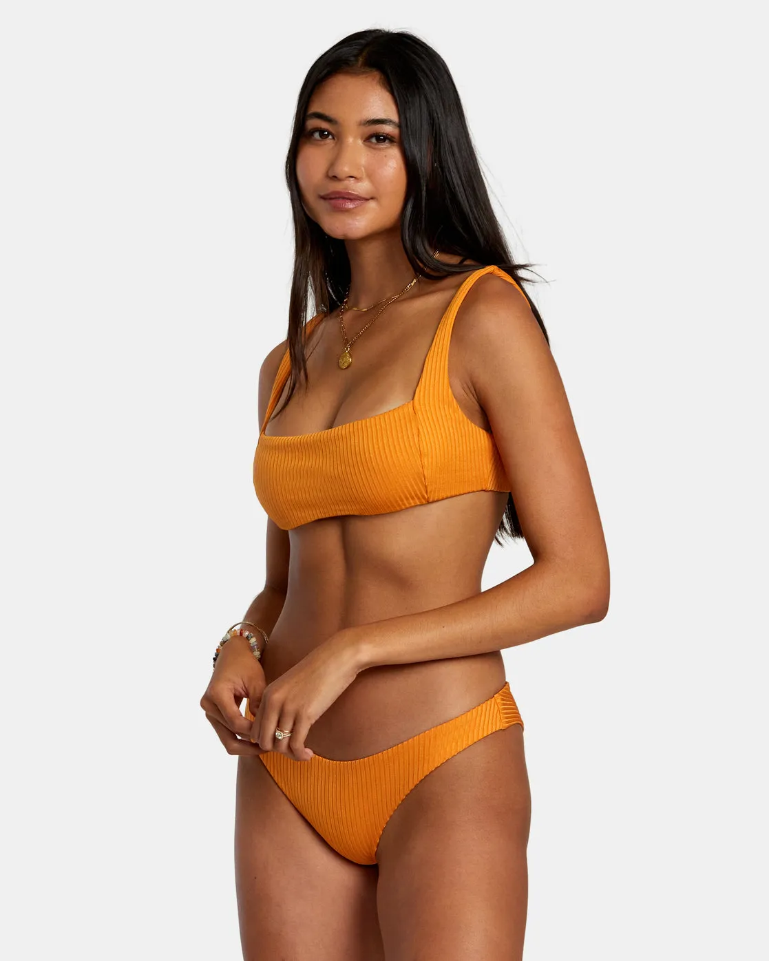 Tangerine Shimmer Cheeky Bikini Bottoms - Tangerine