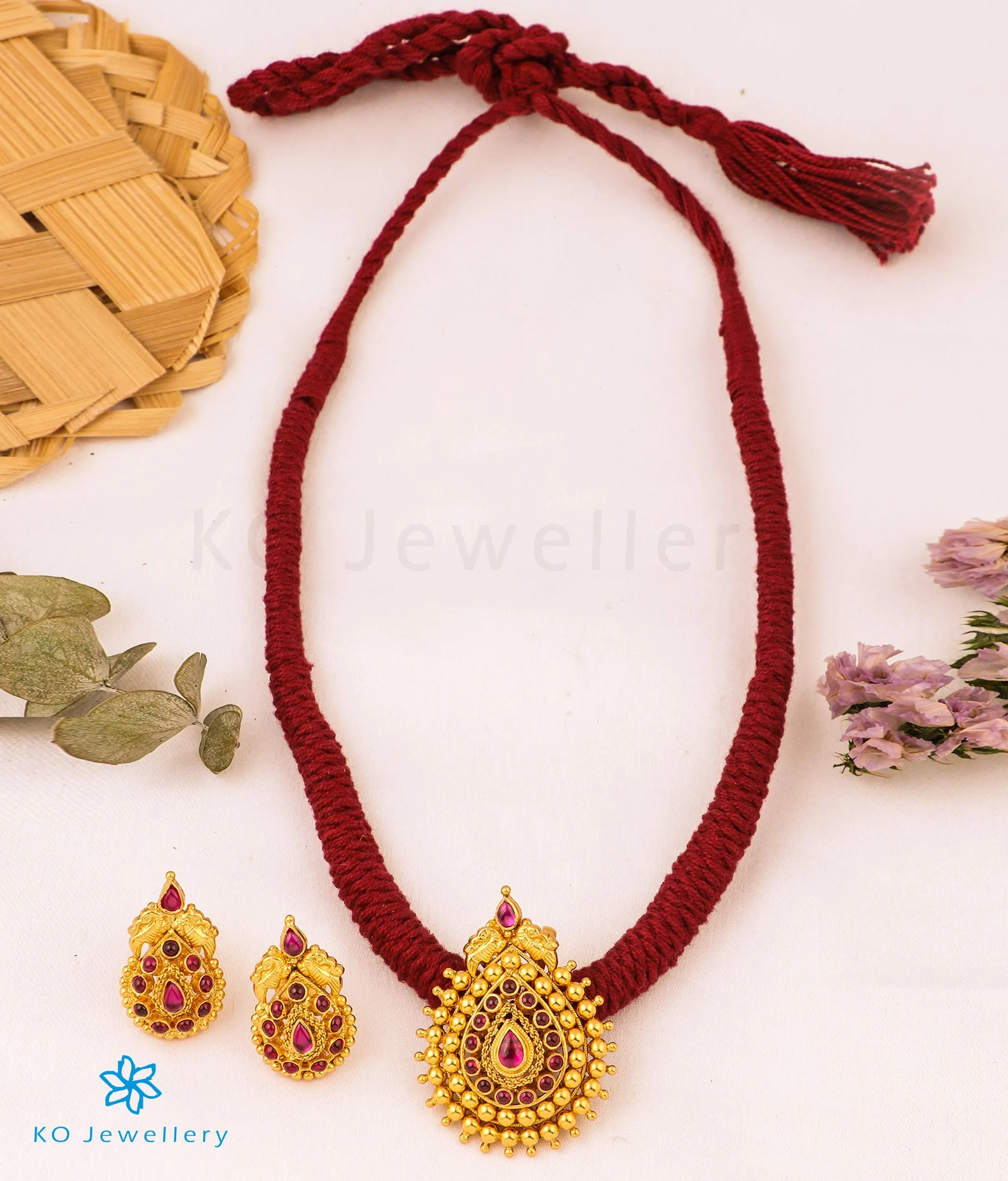 The Manya Silver Thread Necklace (Maroon)