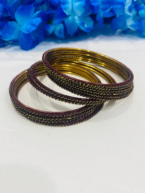 Traditional Maroon Color Gold Plated Designer Bangle Sets