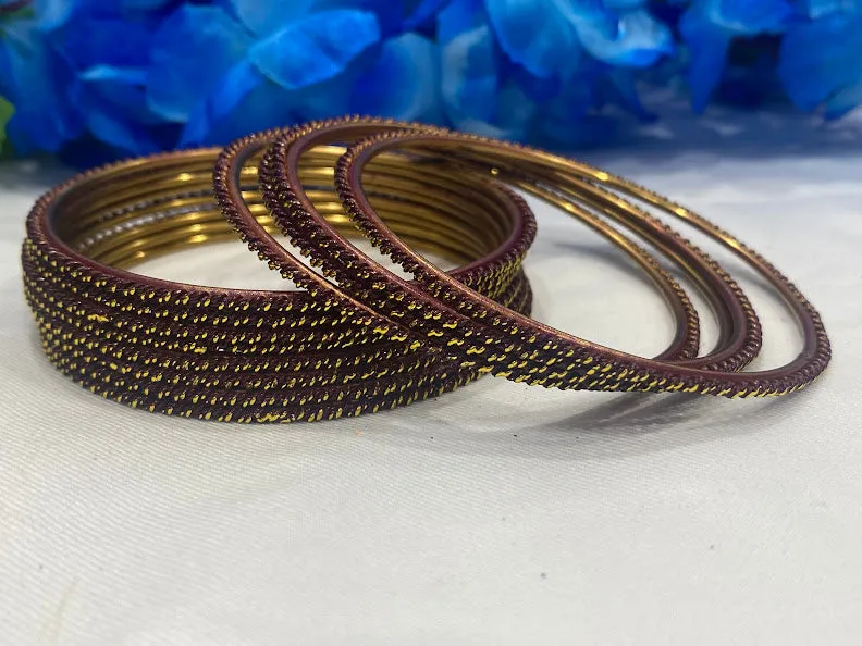 Traditional Maroon Color Gold Plated Designer Bangle Sets