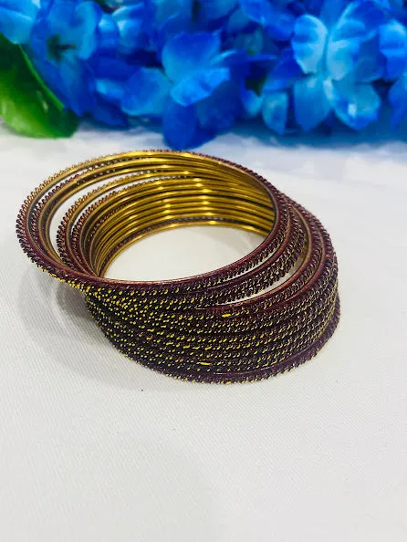 Traditional Maroon Color Gold Plated Designer Bangle Sets