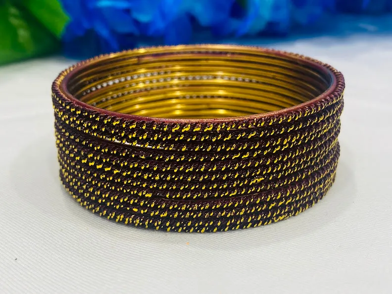 Traditional Maroon Color Gold Plated Designer Bangle Sets