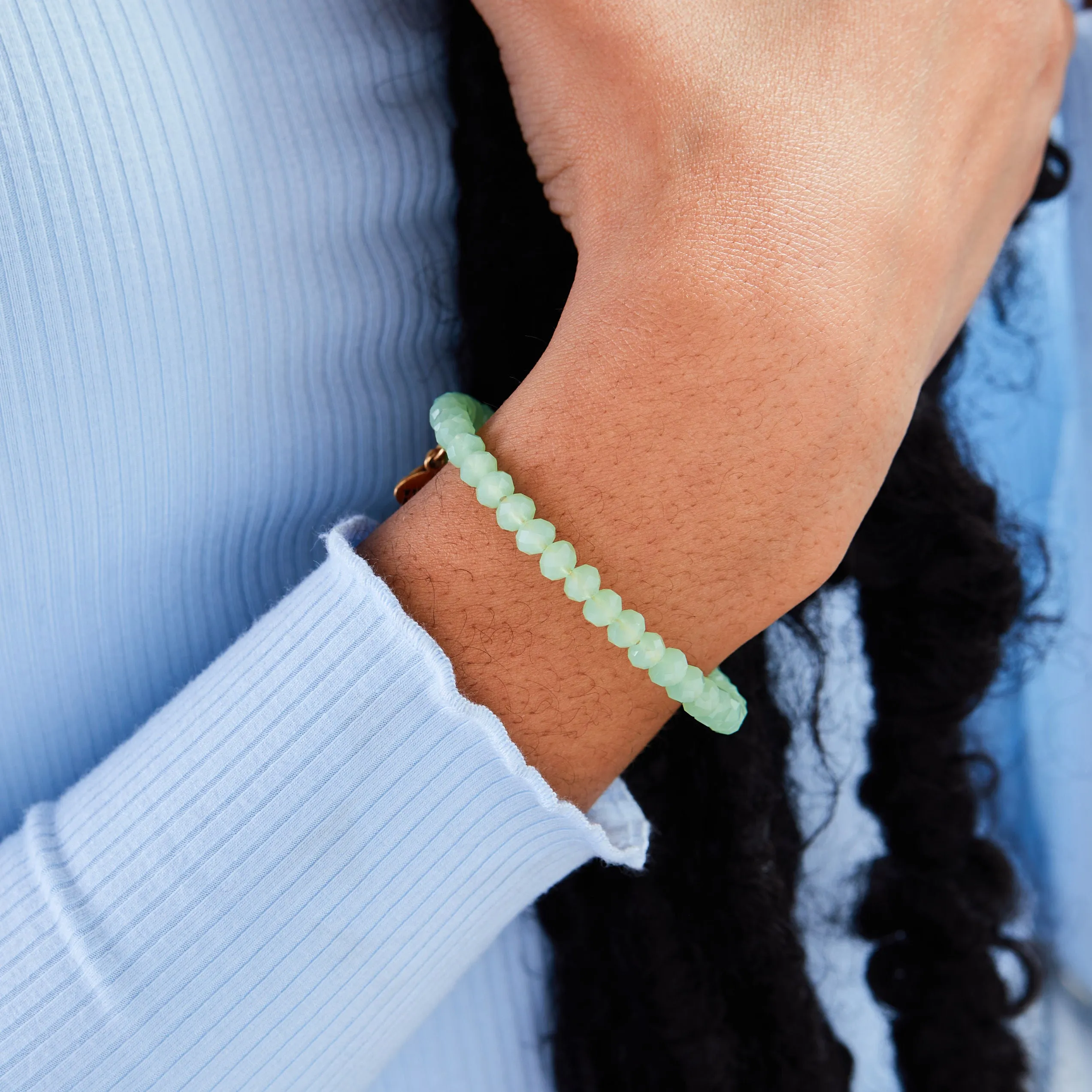 Transparent Beaded Wrap Bracelet, Light Green