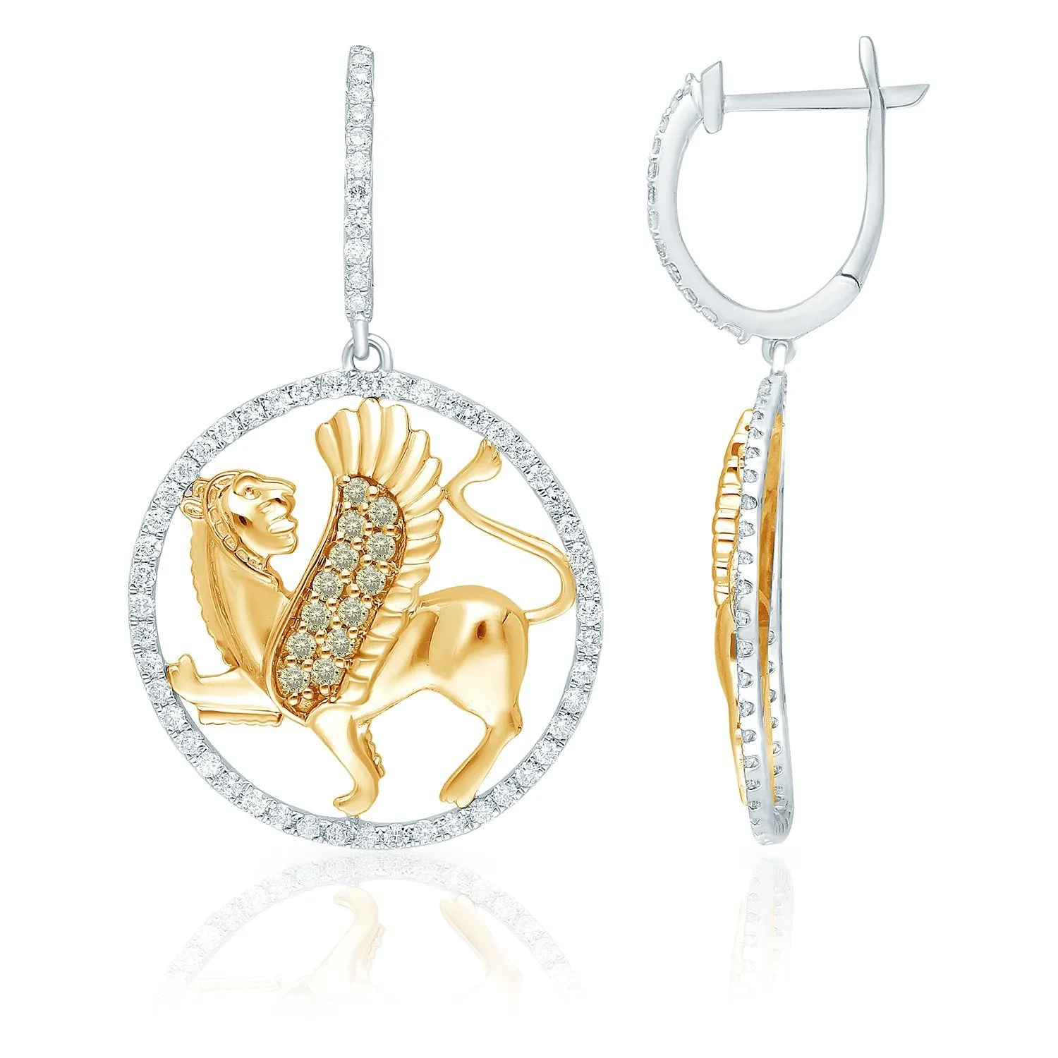 Two Tone Gold White & Yellow Diamond Griffiness Earrings