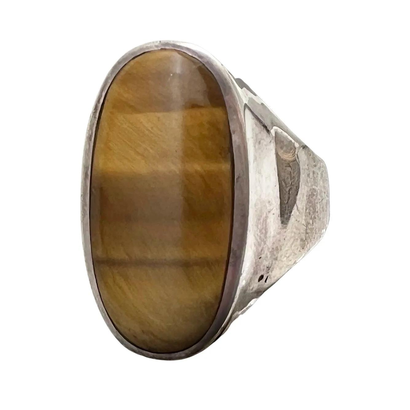 V I N T A G E // full finger shimmer / sterling silver and tigers eye oval signet ring / size 10