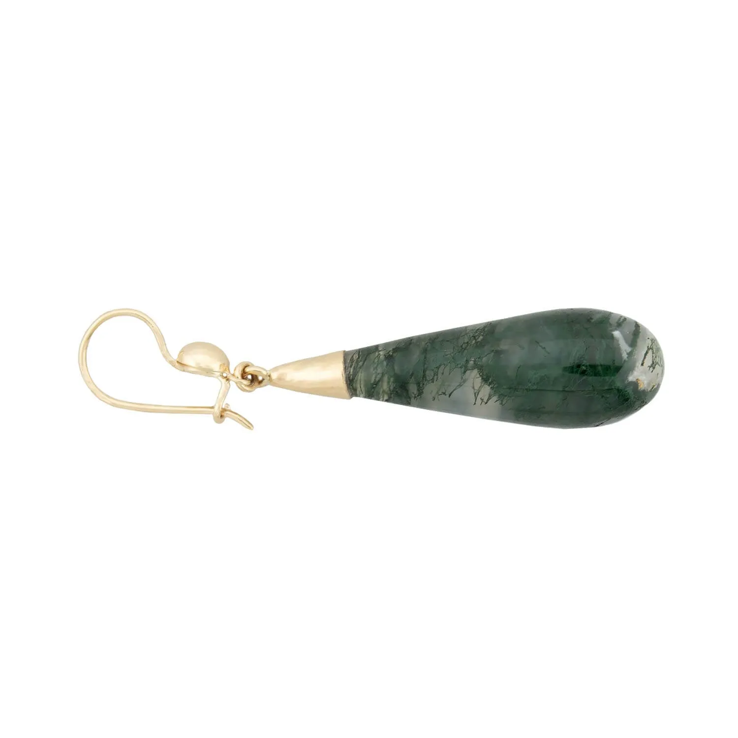 Victorian 14k   Moss Agate Teardrop Dangle Earrings