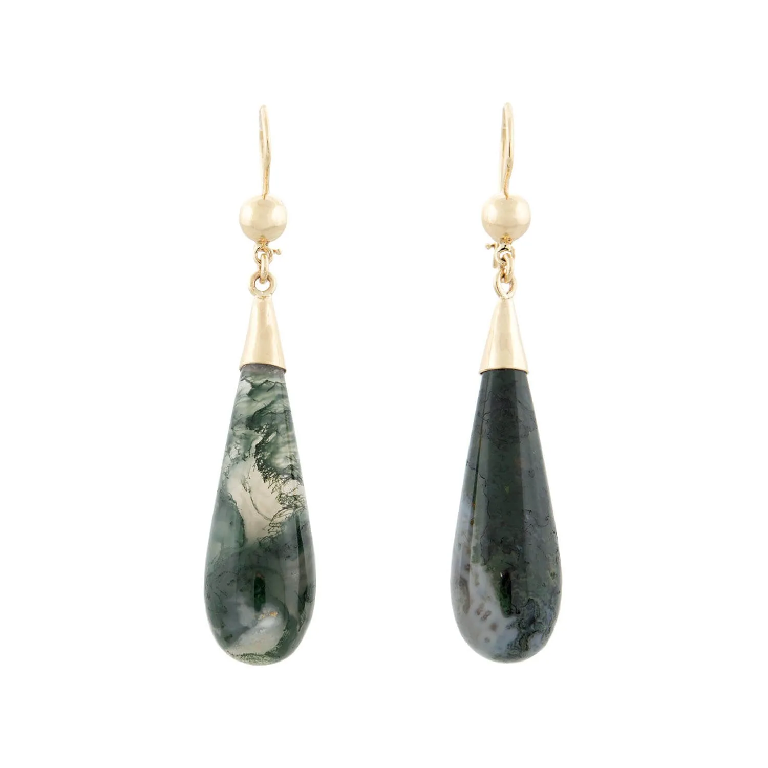 Victorian 14k   Moss Agate Teardrop Dangle Earrings