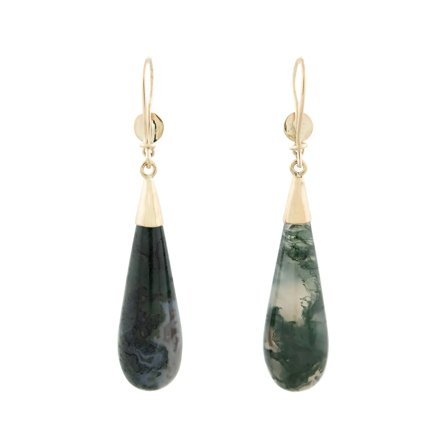 Victorian 14k   Moss Agate Teardrop Dangle Earrings