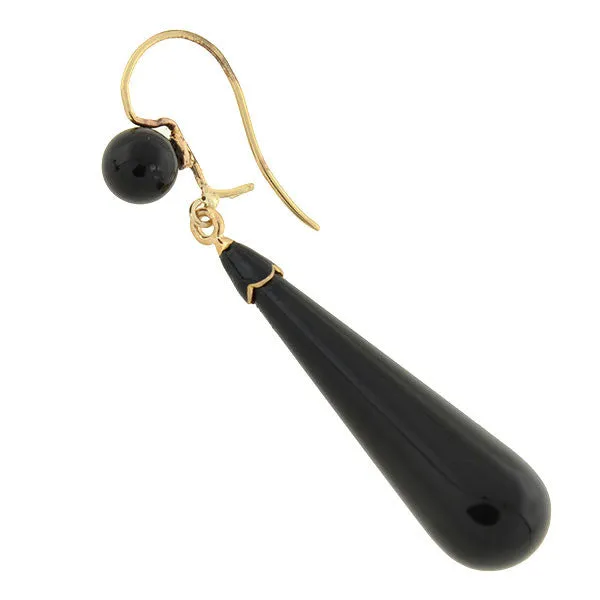 Victorian 14kt Carved Onyx Teardrop Earrings