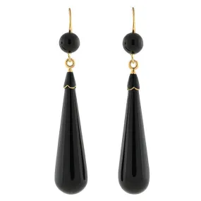 Victorian 14kt Carved Onyx Teardrop Earrings