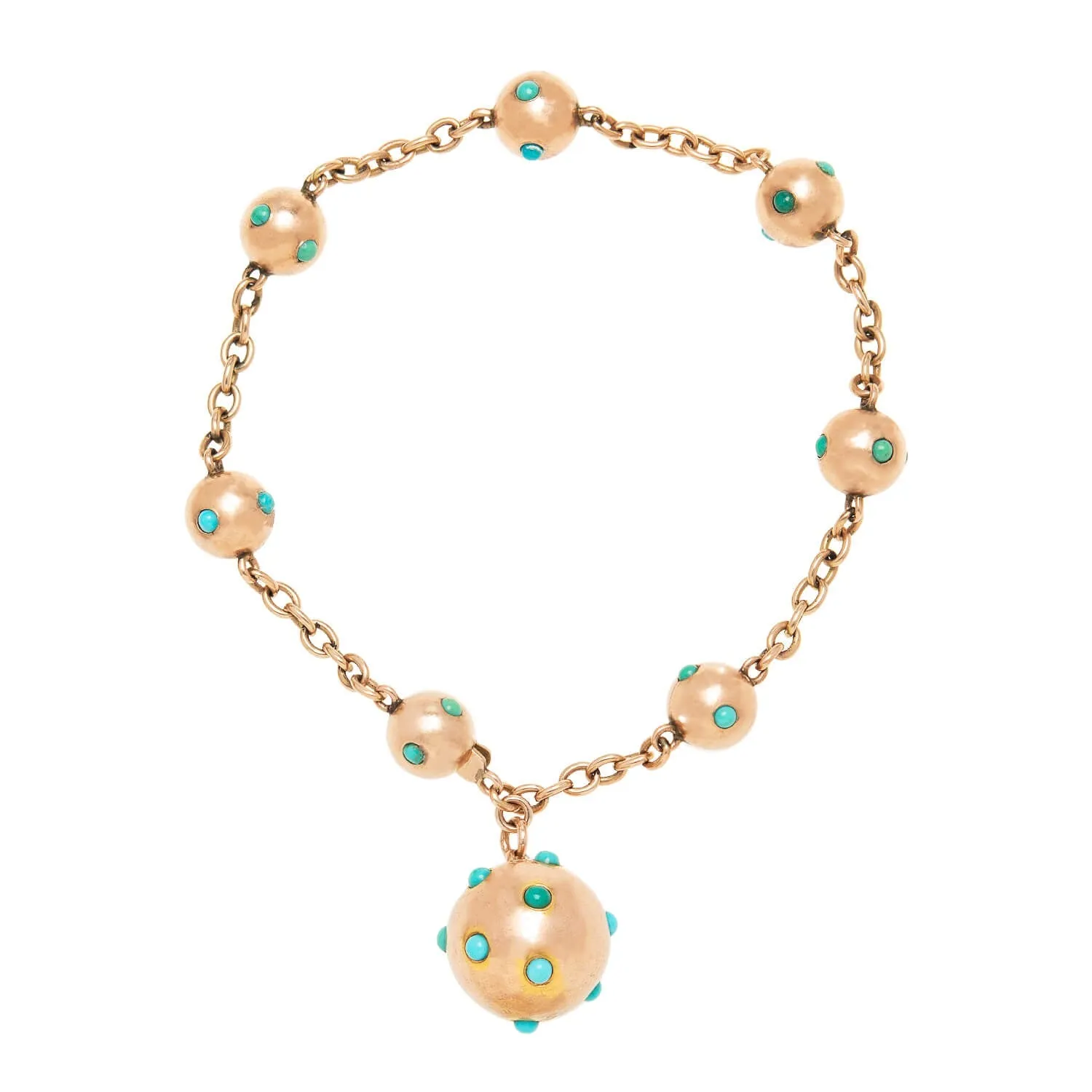 Victorian 9k Gold Turquoise Ball Link Bracelet