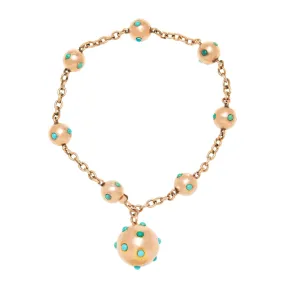 Victorian 9k Gold Turquoise Ball Link Bracelet