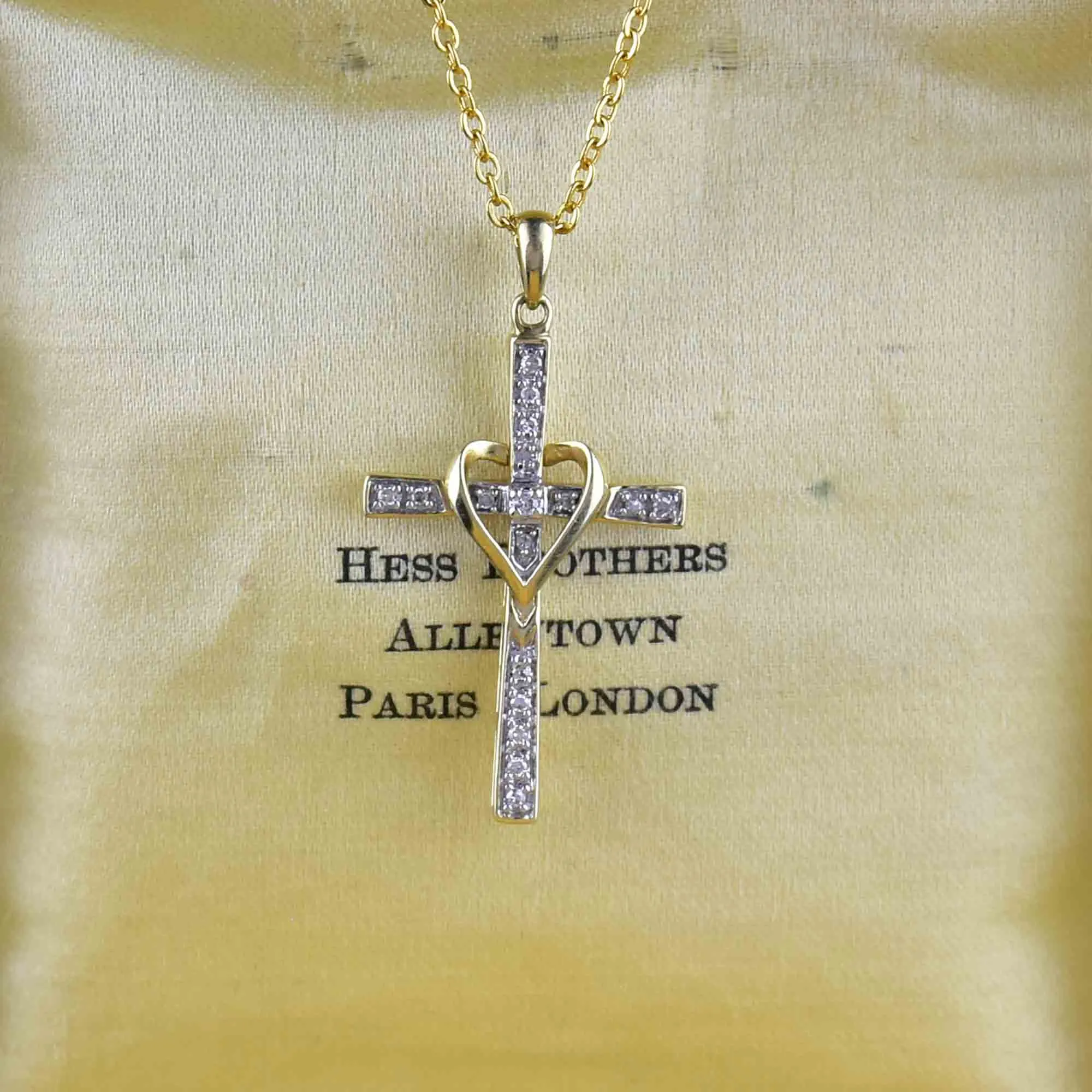 Vintage 10K Gold Diamond Cross Pendant Necklace