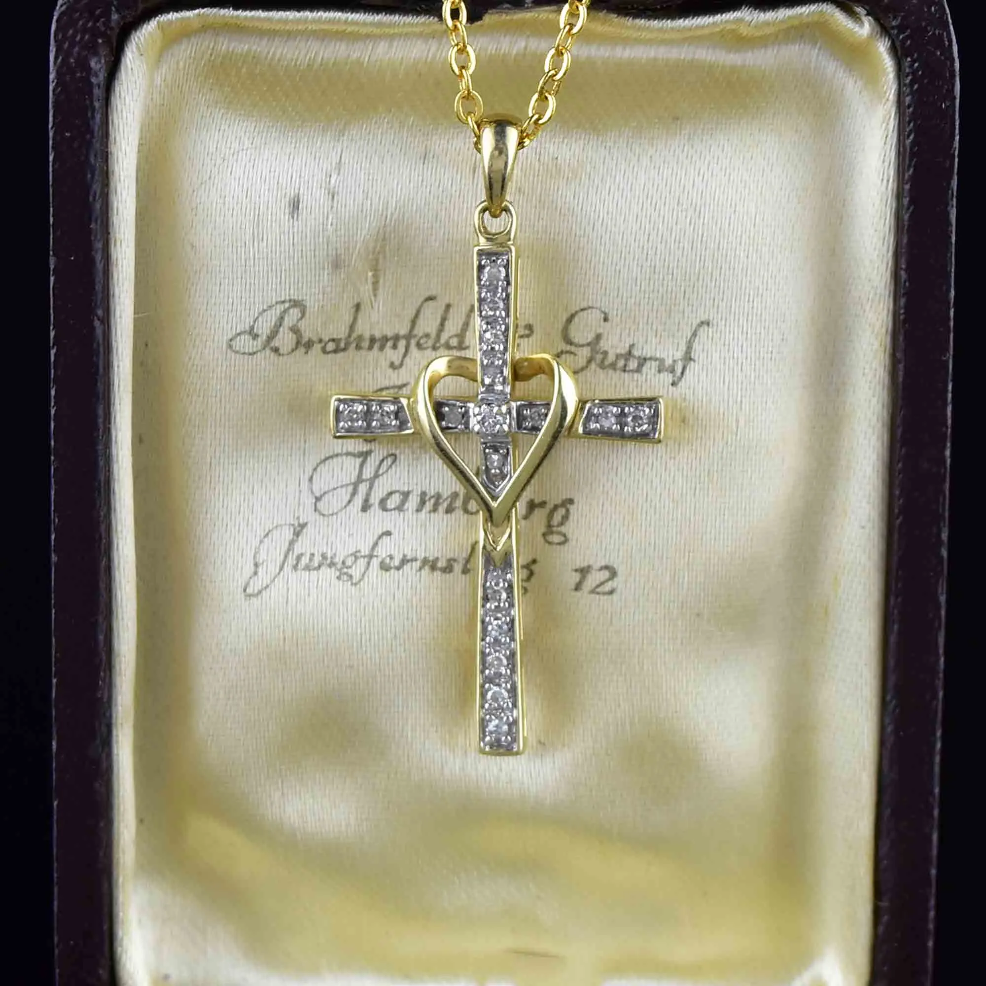 Vintage 10K Gold Diamond Cross Pendant Necklace