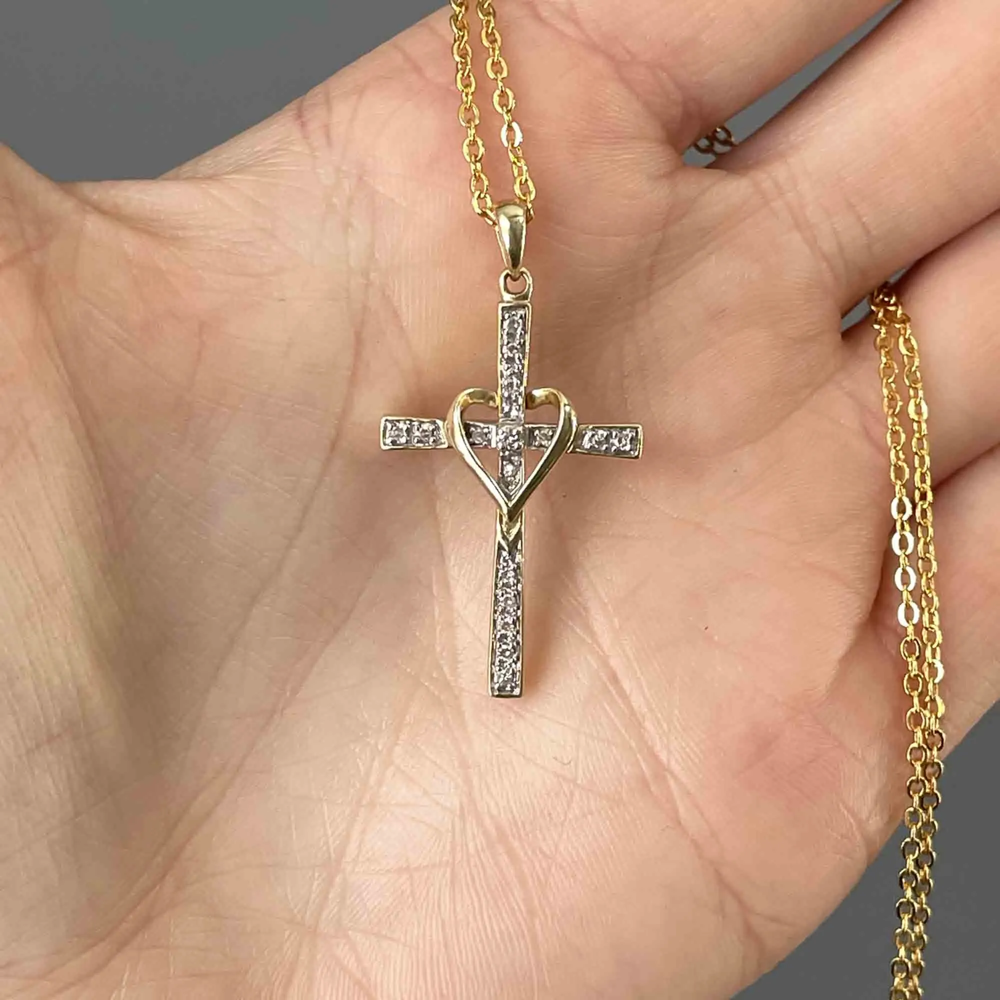 Vintage 10K Gold Diamond Cross Pendant Necklace