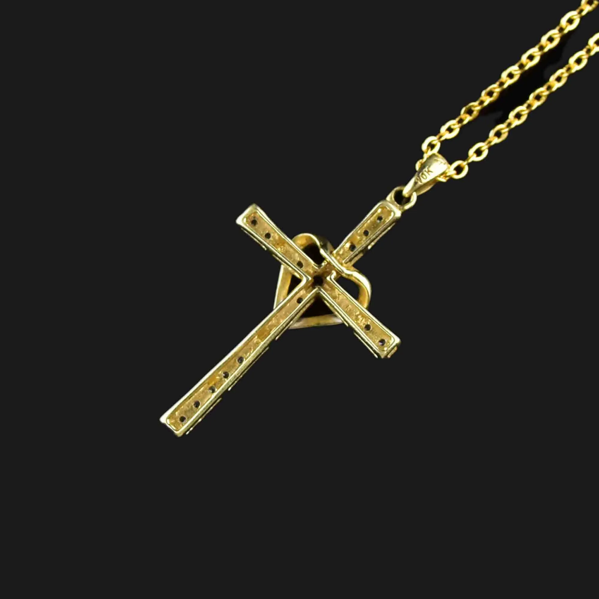 Vintage 10K Gold Diamond Cross Pendant Necklace