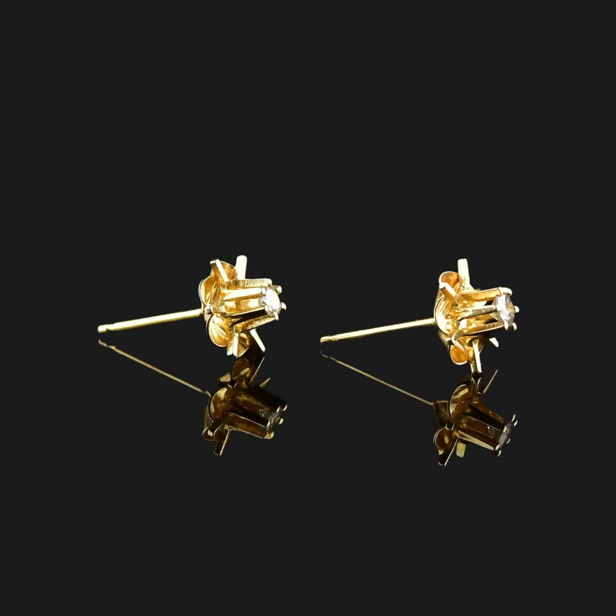 Vintage 14K Gold Diamond Buttercup Stud Earrings