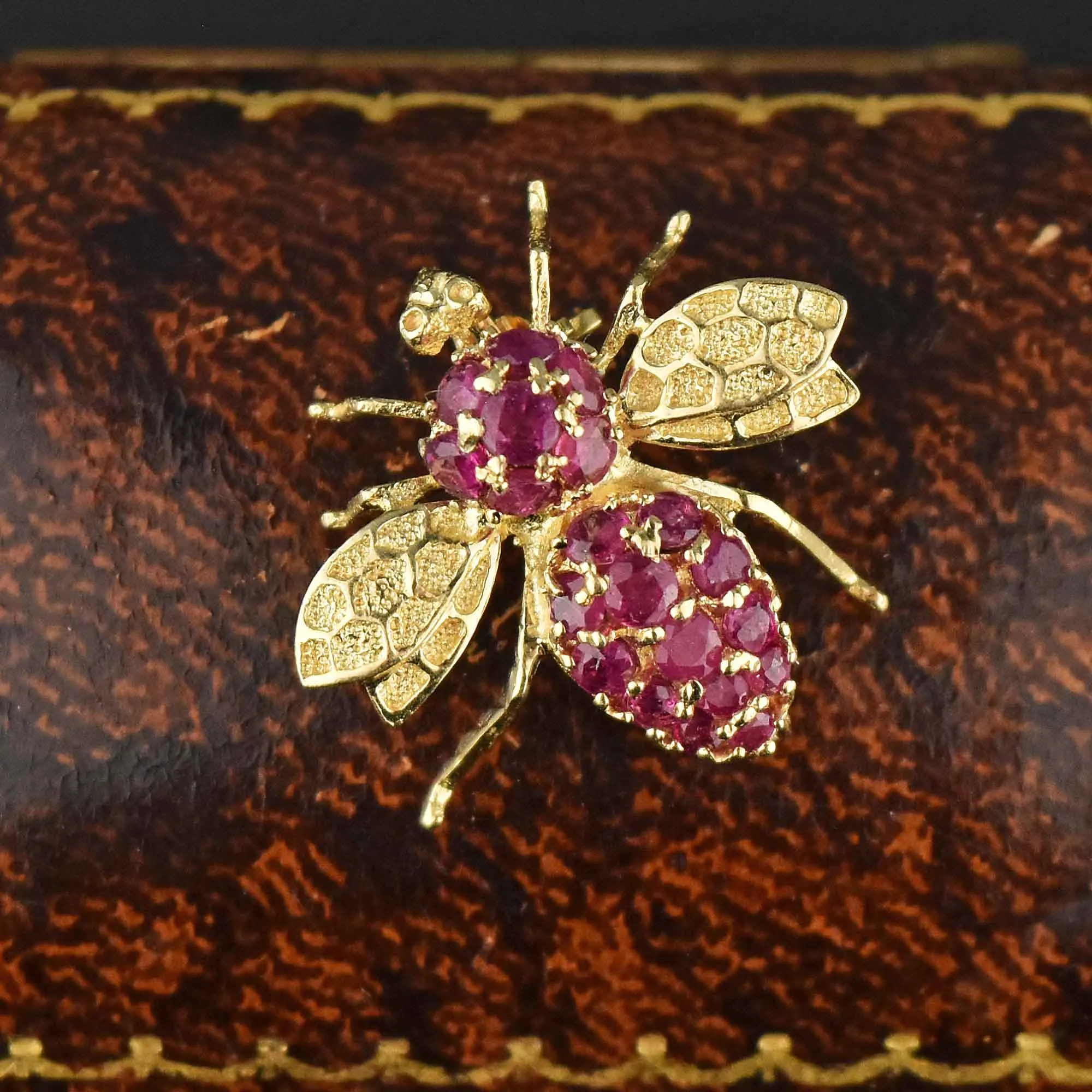 Vintage 14K Gold Natural Ruby Bee Brooch Pendant