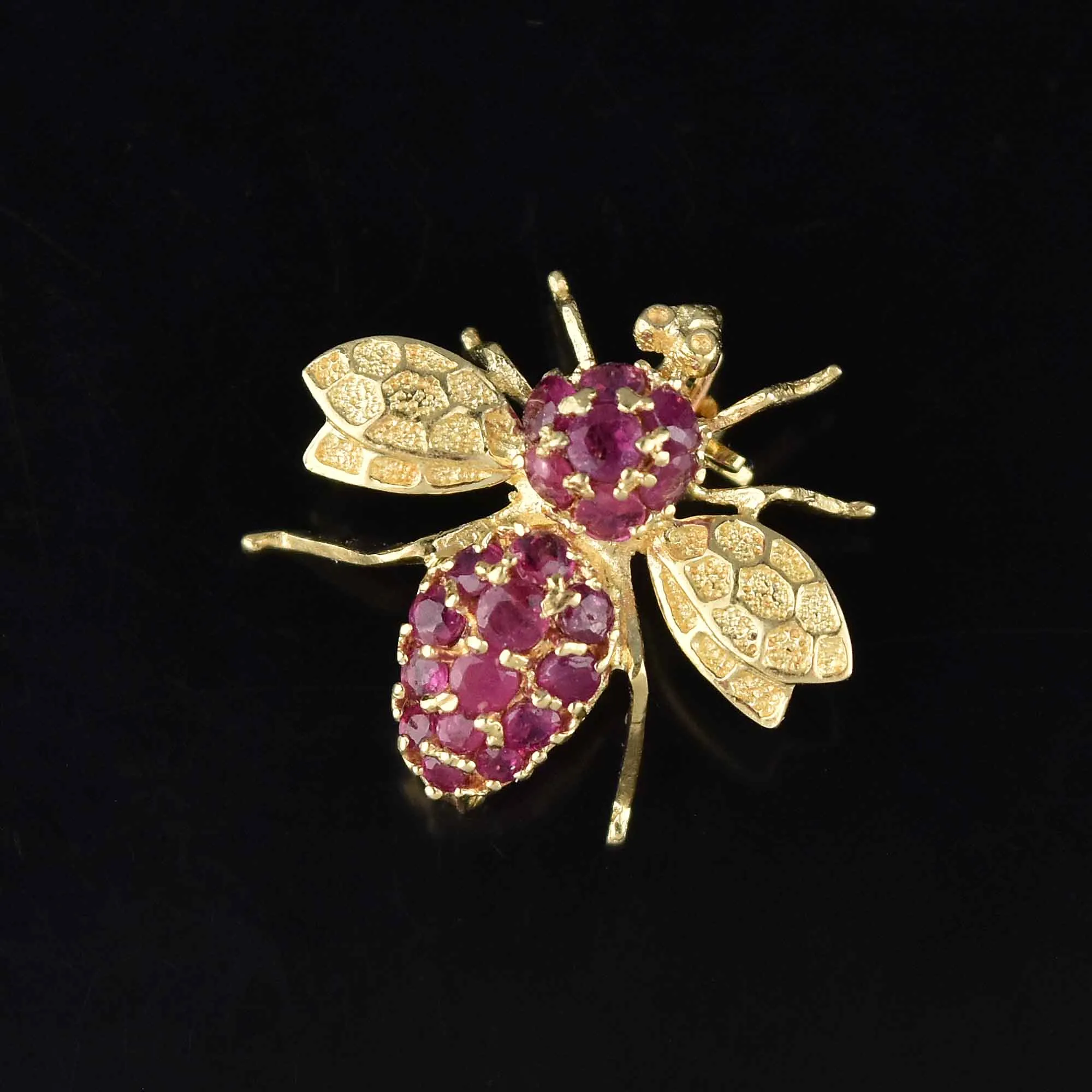 Vintage 14K Gold Natural Ruby Bee Brooch Pendant