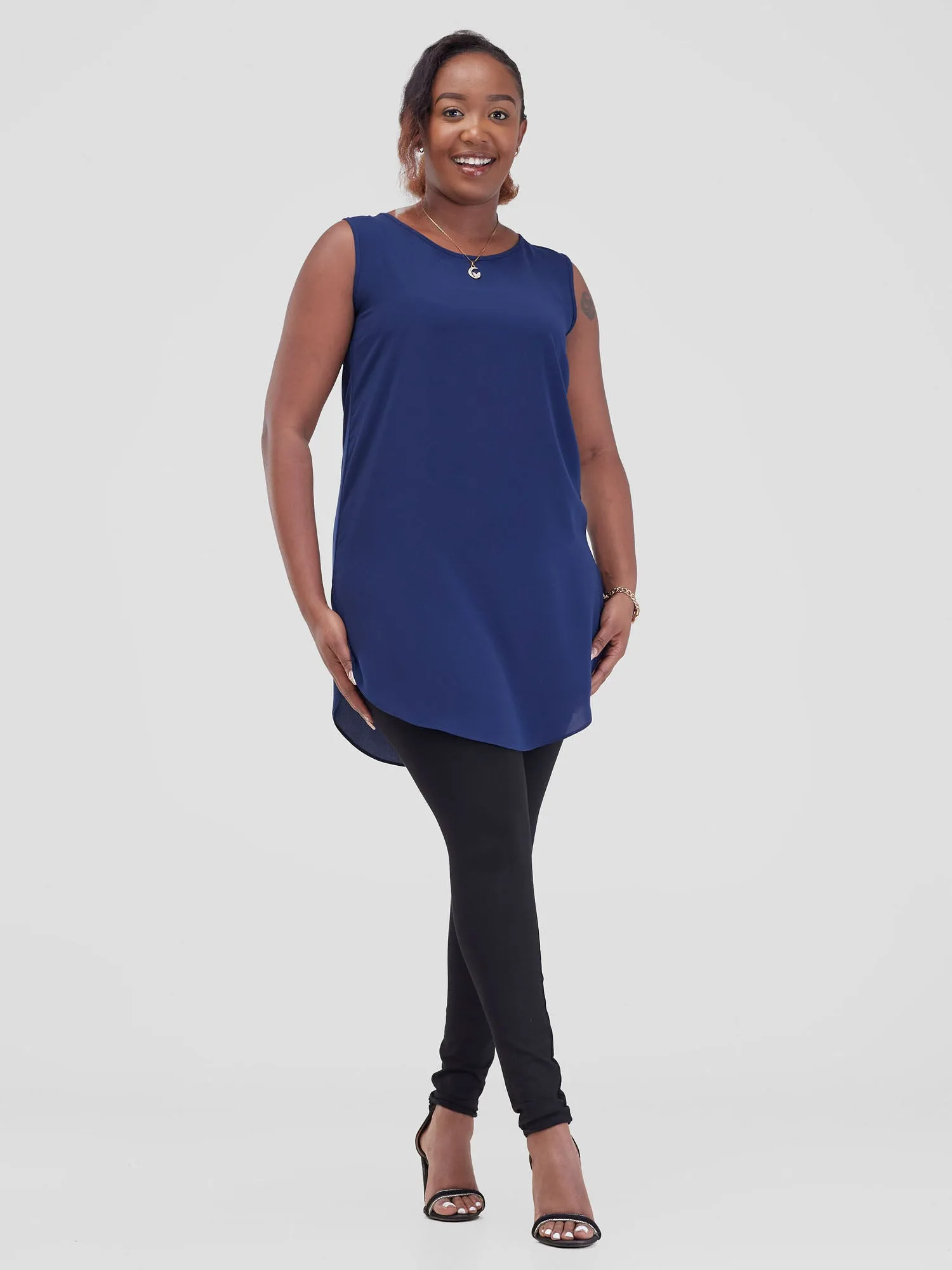 Vivo Tsavo Sleeveless Scalloped Hem Dress Top - Navy