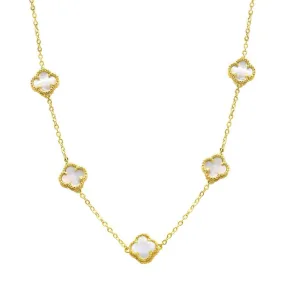 White Mother of Pearl Flower Station Necklace gold